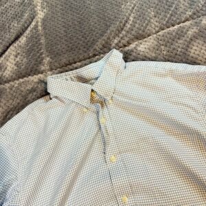 Duluth Trading Co Mens 2XLT Blue White Micro Check Cotton Button Down Shirt